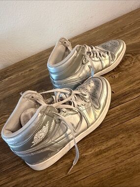 Metallic Silver High-Top Air Jordan Nike Sneakers - Men’s 9